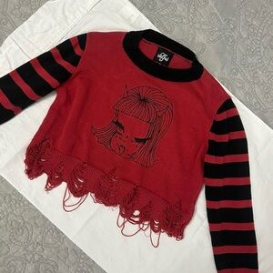 RARE Valfré Lucy red & black striped graphic devil girl crop sweater XS